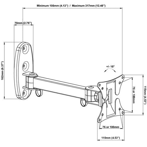 GlobalTone Support Mural Universel Bras Articulé LED LCD PLASMA 13" à 27" - Simple Boutique