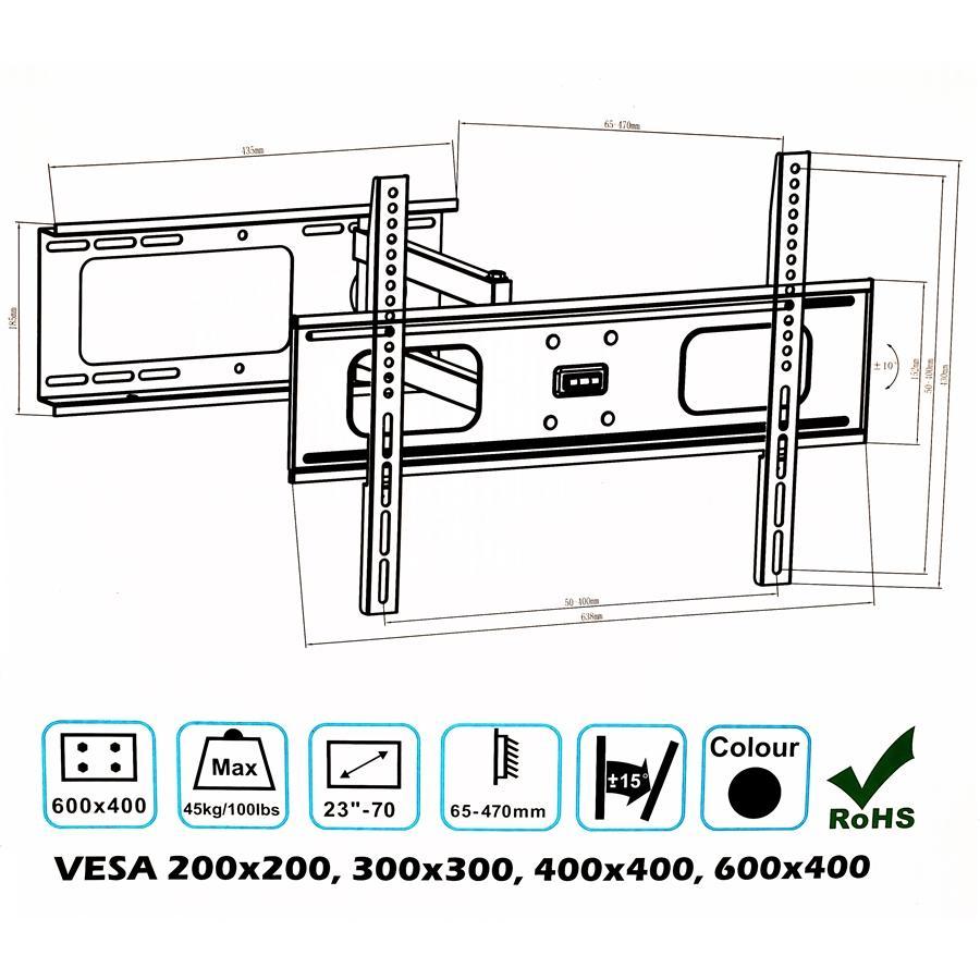 GlobalTone Support Mural Universel à 1 Bras Articulé LED LCD PLASMA 27'' à 70'' - Simple Boutique