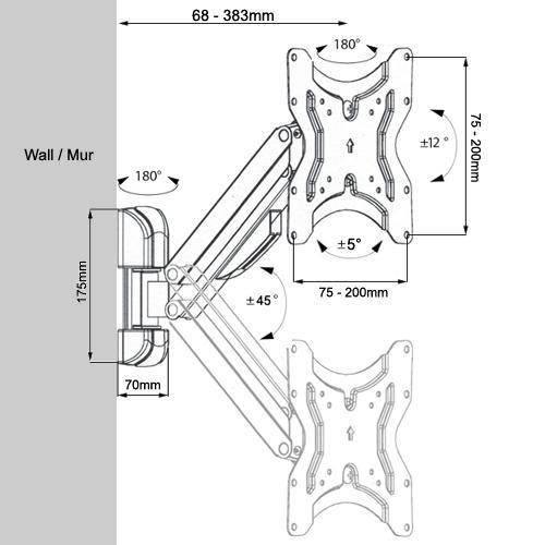 GlobalTone Support Mural pour TV à 1 Bras Articulé 19" à 42" De Type Levier - Simple Boutique