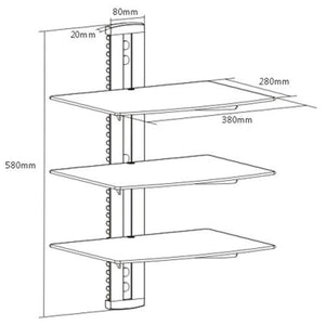 GlobalTone Support Mural pour composantes 3 tablettes verre trempé noir LT - Simple Boutique