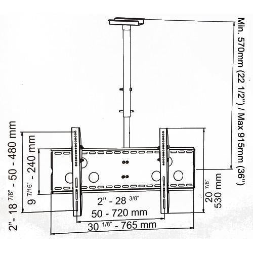 GlobalTone Support Plafond Universel Inclinable et Rotatif pour TV LED LCD PLASMA 37" à 70" - Simple Boutique