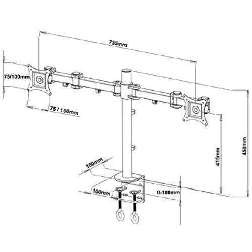 GlobalTone Support de bureau 2 bras articulé pour 2 Moniteurs 13 - 27 po - Simple Boutique