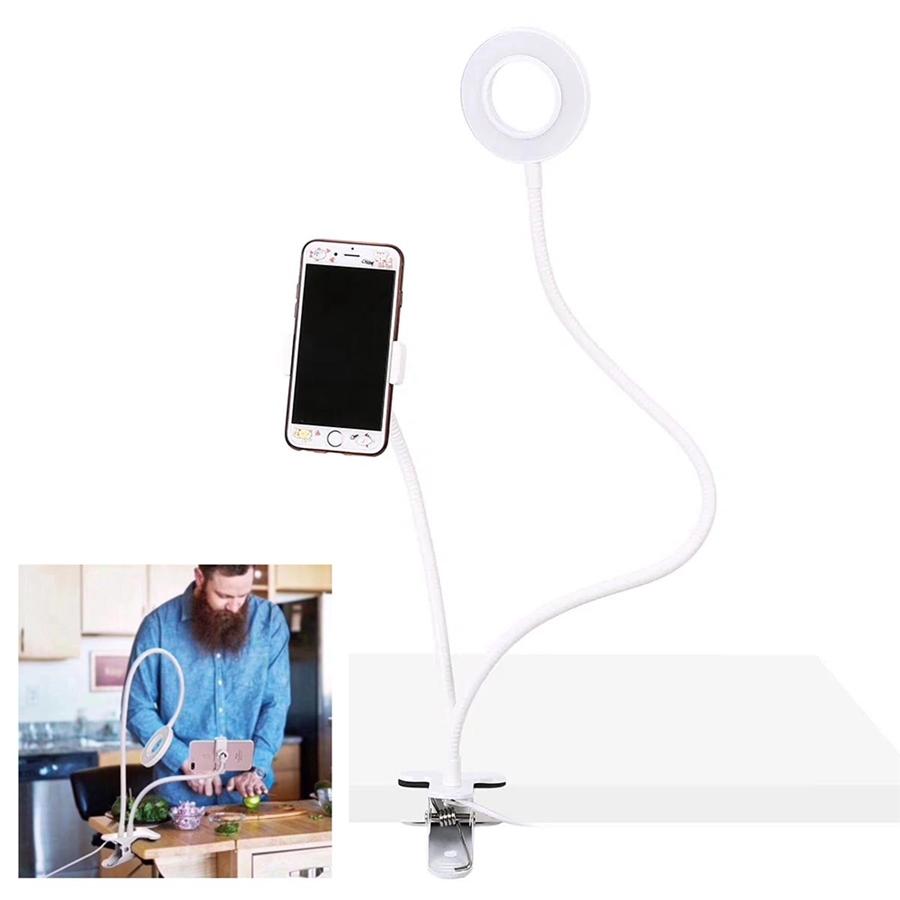 GlobalTone - Support pour Téléphone avec Lumière Anneau pour Selfie, Blanc - Simple Boutique
