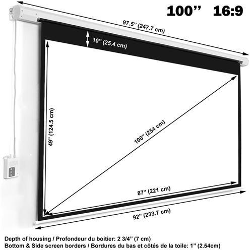 GlobalTone Toile De Projection 16:9 Électrique Avec Télécommande 100" - Simple Boutique
