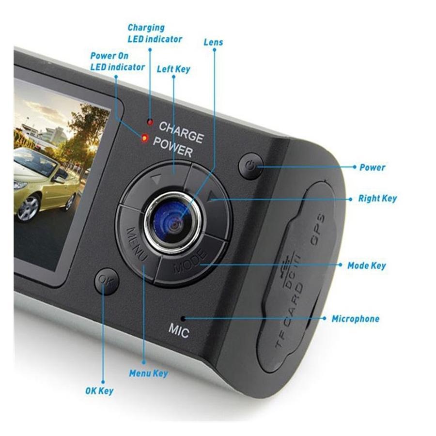 Globaltone Caméra Double DVR Enregistrement Simultané pour Tableau de Bord avec Capteur GPS - Simple Boutique