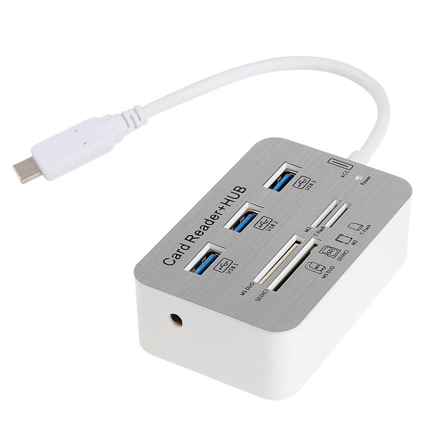 Globaltone Hub USB-C 3.0, 3 Ports Lecteur de Carte SD/Mini SD/Micro SD