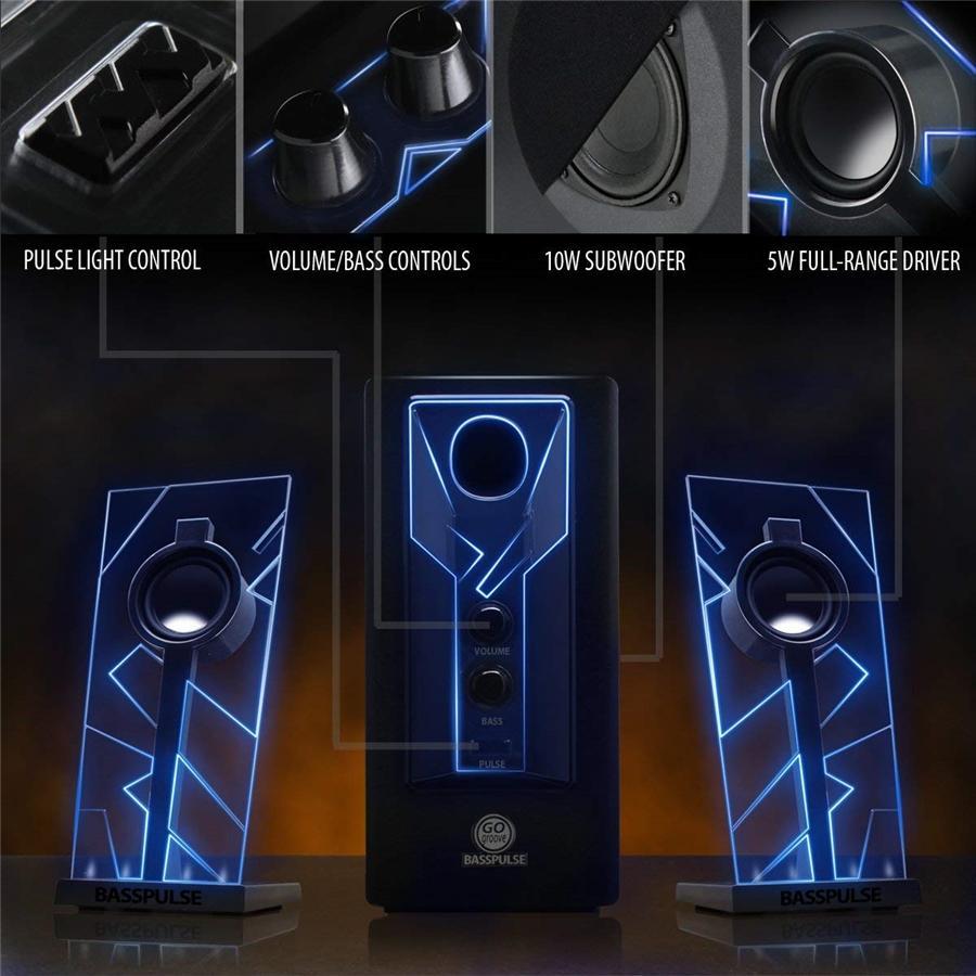 Gogroove BassPulse 2.1 Haut-Parleurs d'Ordinateur avec Lumières LED et Subwoffer Bleu GGBP000100BKUS - Simple Boutique