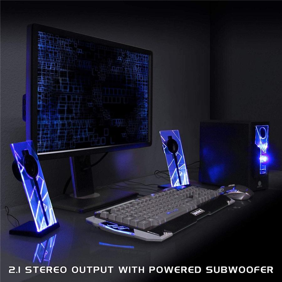 Gogroove BassPulse 2.1 Haut-Parleurs d'Ordinateur avec Lumières LED et Subwoffer Bleu GGBP000100BKUS - Simple Boutique