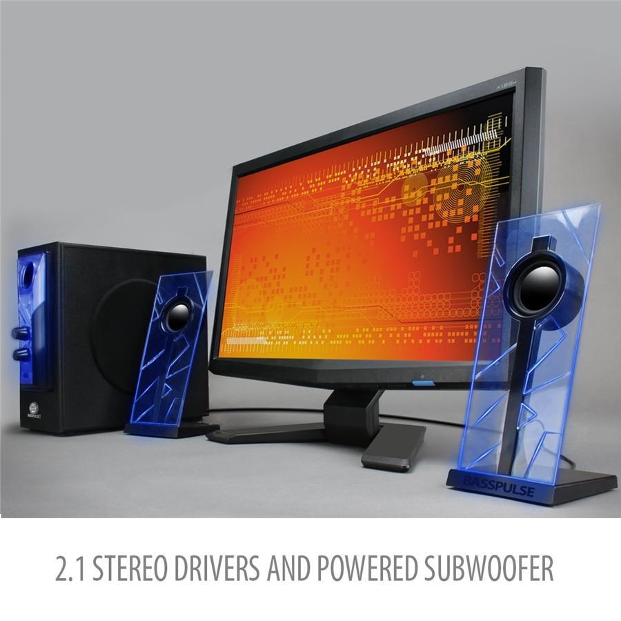Gogroove BassPulse 2.1 Haut-Parleurs d'Ordinateur avec Lumières LED et Subwoffer Bleu GGBP000100BKUS - Simple Boutique