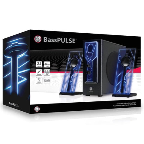 Gogroove BassPulse 2.1 Haut-Parleurs d'Ordinateur avec Lumières LED et Subwoffer Bleu GGBP000100BKUS