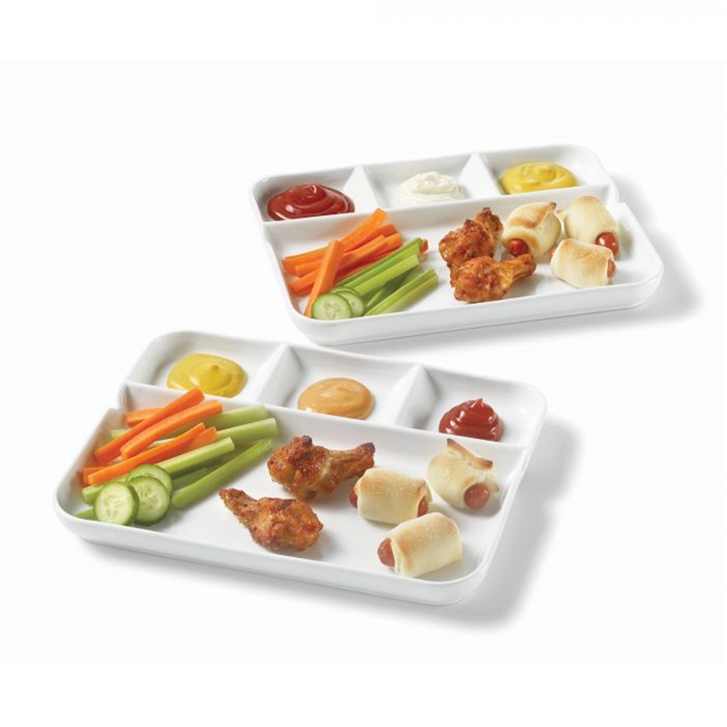Gourmet - Ensemble de 2 Assiettes à Fondue et Hors-d'oeuvre en Porcelaine, 10.5" x 8.5", Blanc - Simple Boutique