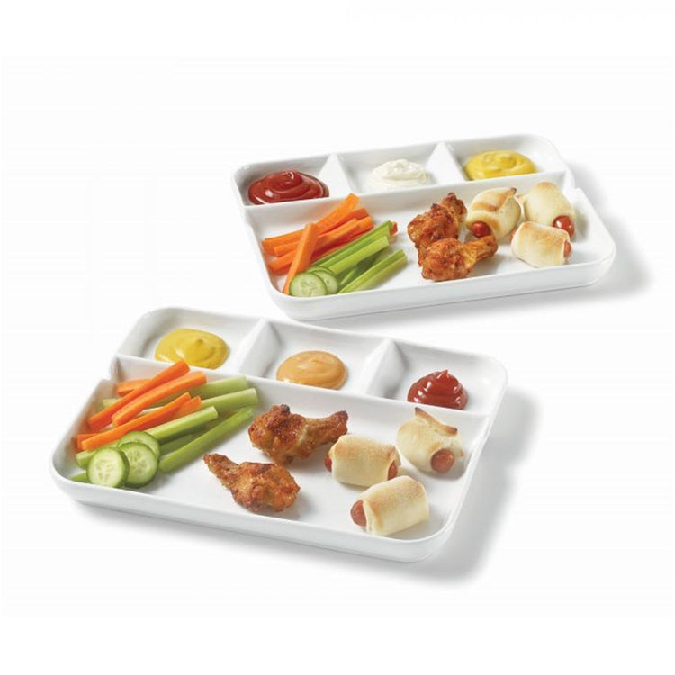 Gourmet - Ensemble de 2 Assiettes à Fondue et Hors-d'oeuvre en Porcelaine, 10.5" x 8.5", Blanc - Simple Boutique