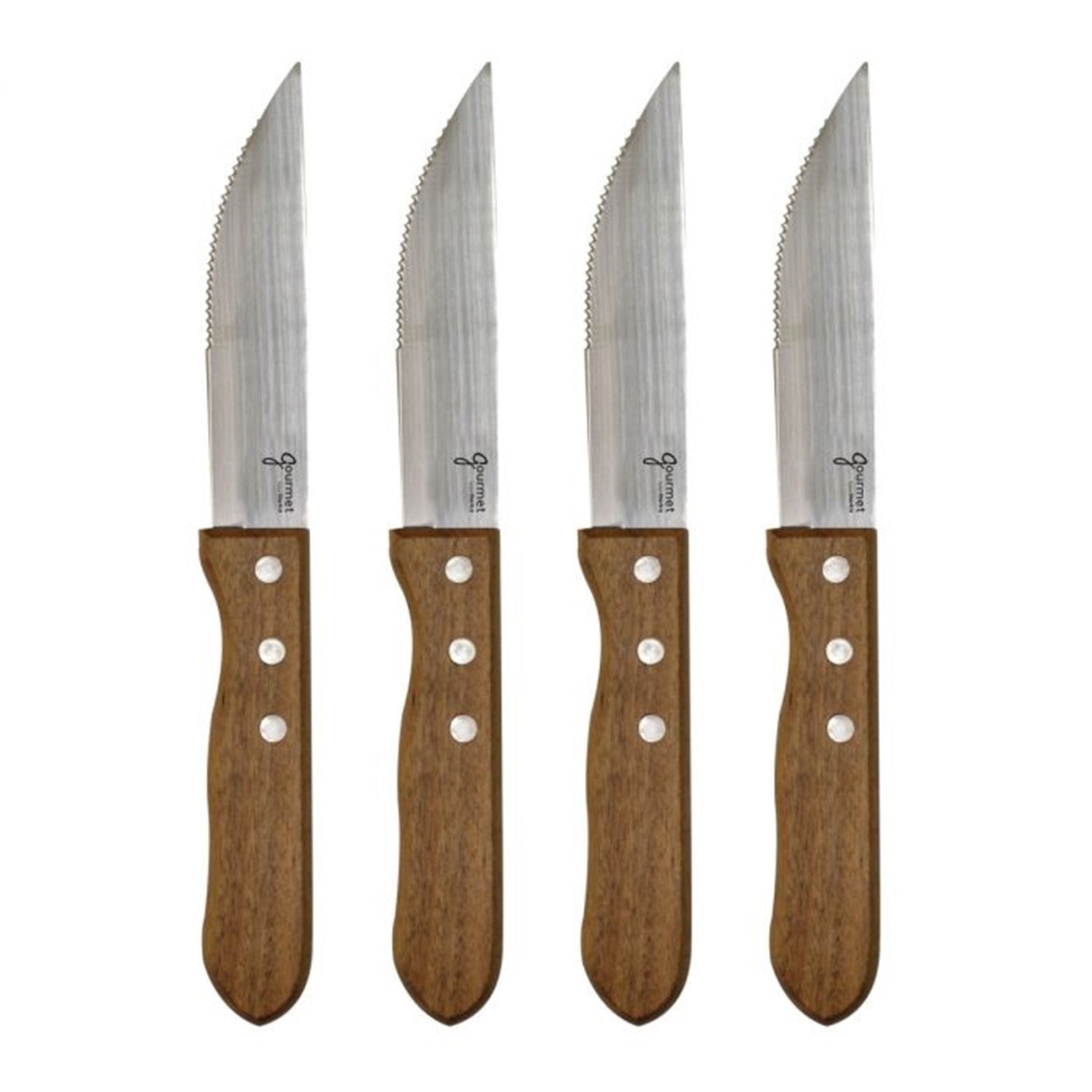 Gourmet - Ensemble de 4 Couteaux à Steak avec Lame en Acier Inoxydable, Manche en Bois D'acacia - Simple Boutique