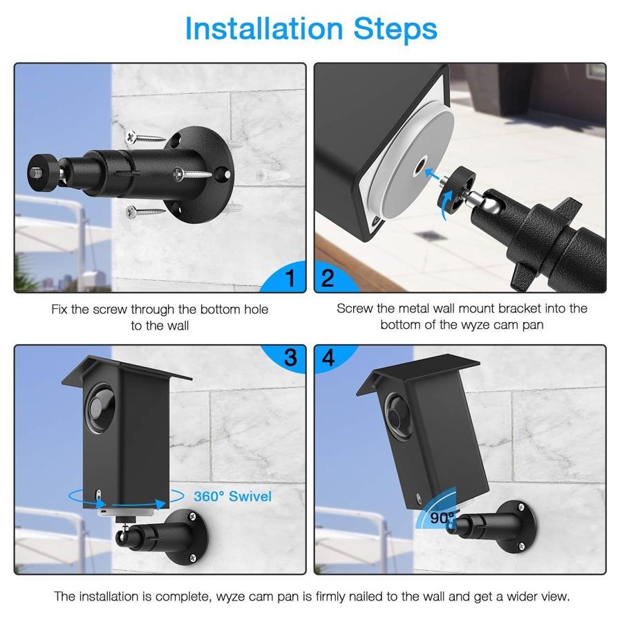 HOLACA Étui de Protection Résistant à l'eau + Support de Fixation Murale en Métal pour Wyze Cam Pan, Intérieure/Extérieure, Noir - Simple Boutique