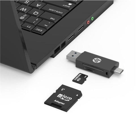 HP - Adaptateur USB A 3.1 vers USB C avec lecteur de carte SD / TF, Noir