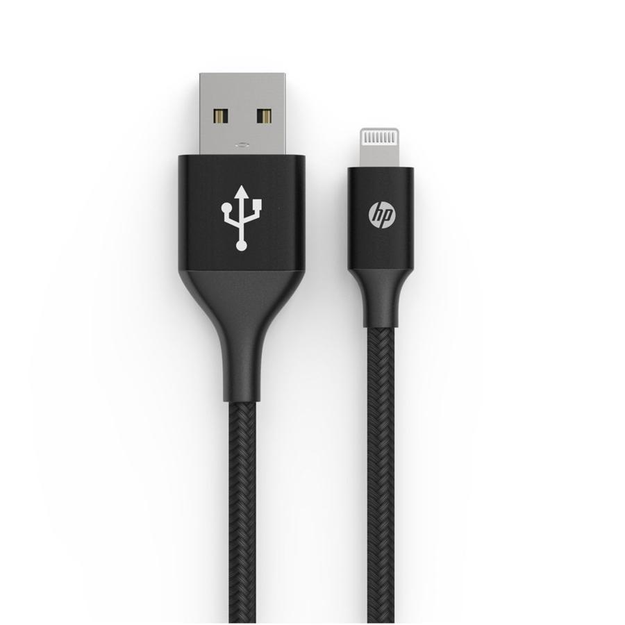 HP - Câble USB A à Lightning, Charge et Synchronisation, Alliage en Aluminium, Longeur de 1 Mètre, Noir