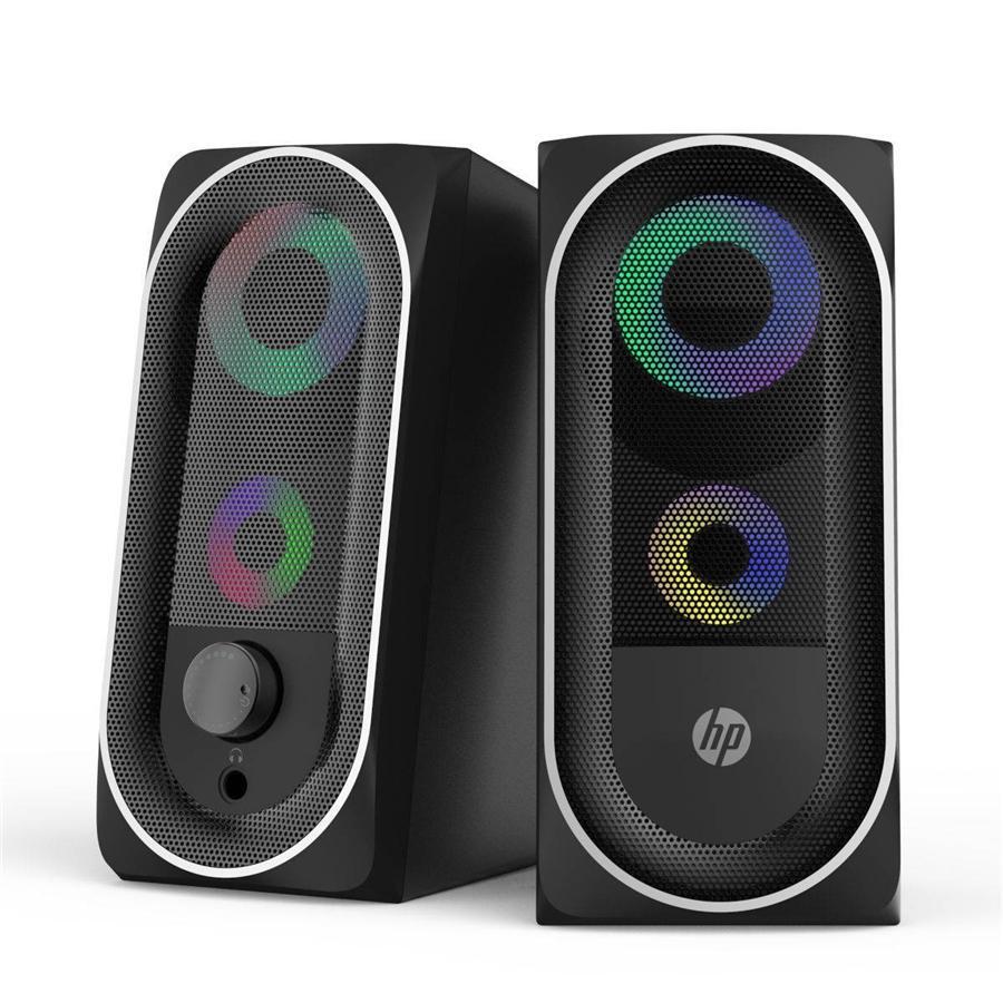 HP - Haut-Parleurs Stéréo 2.0 pour Ordinateur avec Rétro-Éclairage, Prise 3.5 mm, Noir - Simple Boutique