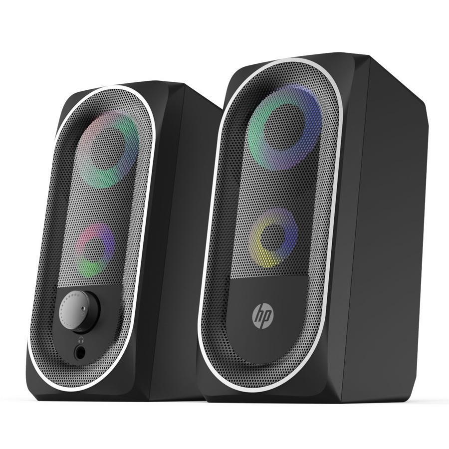 HP - Haut-Parleurs Stéréo 2.0 pour Ordinateur avec Rétro-Éclairage, Prise 3.5 mm, Noir - Simple Boutique