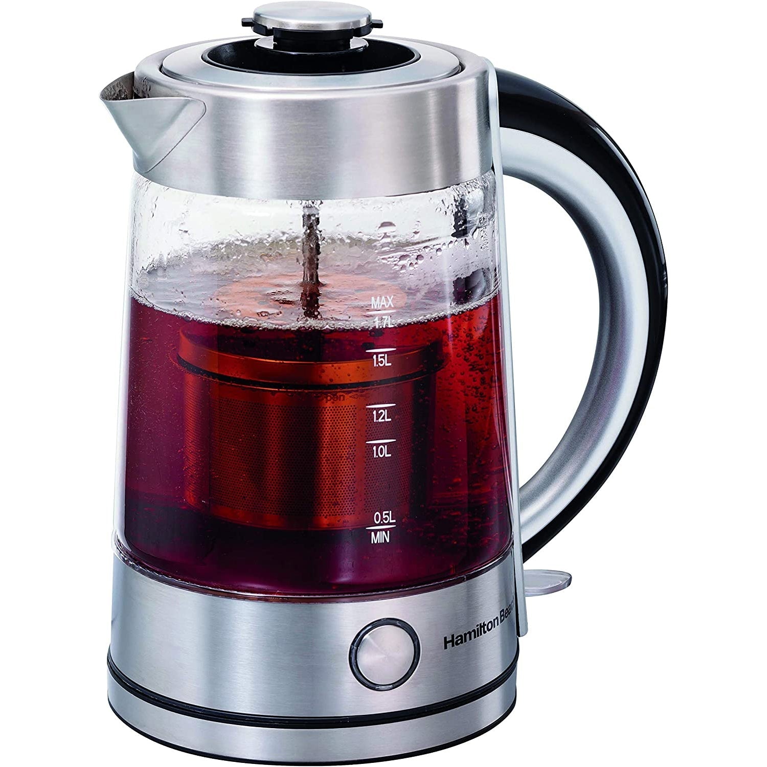 Hamilton Beach - Bouilloire en Verre avec Infuseur à Thé Amovible, Capacité de 1.7 Litre, Acier Inoxydable - Simple Boutique