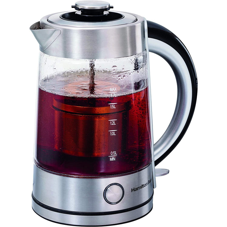 Hamilton Beach - Bouilloire en Verre avec Infuseur à Thé Amovible, Capacité de 1.7 Litre, Acier Inoxydable - Simple Boutique