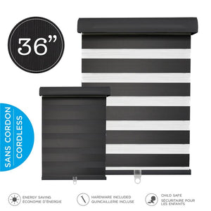 Hauz 3684BLKCD - Store de Fenêtre à Toile Alternée 36'' X 84'', Sans Cordon, Noir - Simple Boutique