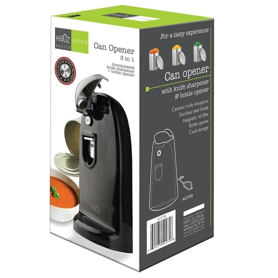 Hauz ACO758 Ouvre-Boite Automatique 3 en 1 Noir - Simple Boutique