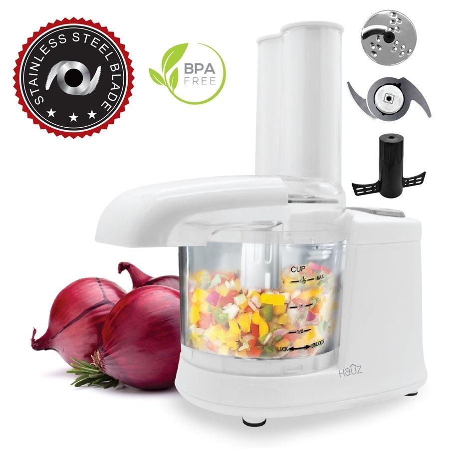 Hauz AFP981 - Mini Robot Culinaire 1.5 Tasses avec Lame en Acier Inoxydable, Blanc - Simple Boutique