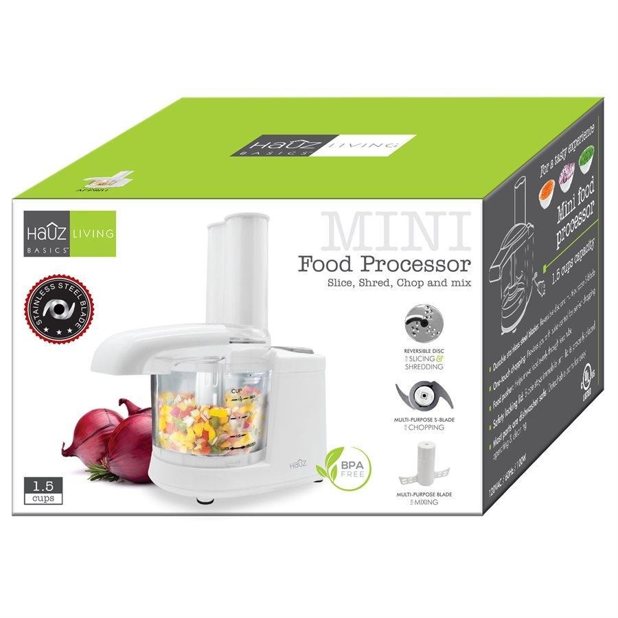 Hauz AFP981 - Mini Robot Culinaire 1.5 Tasses avec Lame en Acier Inoxydable, Blanc - Simple Boutique