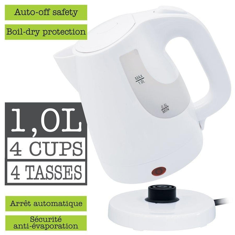 Hauz AKL395 Bouilloire Sans Cordon 1 Litres, 1000 Watts, Blanc - Simple Boutique