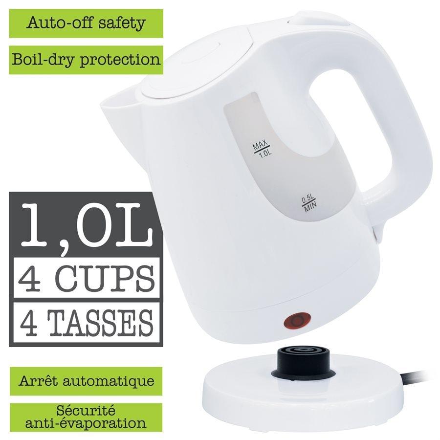 Hauz AKL395 Bouilloire Sans Cordon 1 Litres, 1000 Watts, Blanc - Simple Boutique