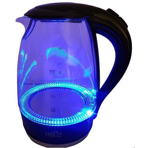 Hauz AKL4455 Bouilloire Illuminée LED Bleu En Verre 7 Tasses 1.7 Litres Noir