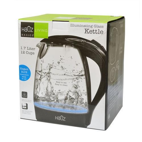 Hauz AKL4455 Bouilloire Illuminée LED Bleu En Verre 7 Tasses 1.7 Litres Noir - Simple Boutique
