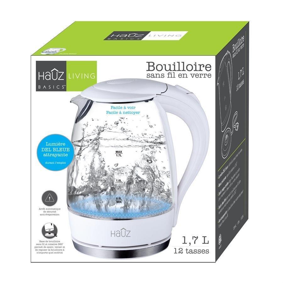 Hauz Bouilloire Illuminée LED Bleu En Verre 7 Tasses 1.7 Litres Blanc - Simple Boutique