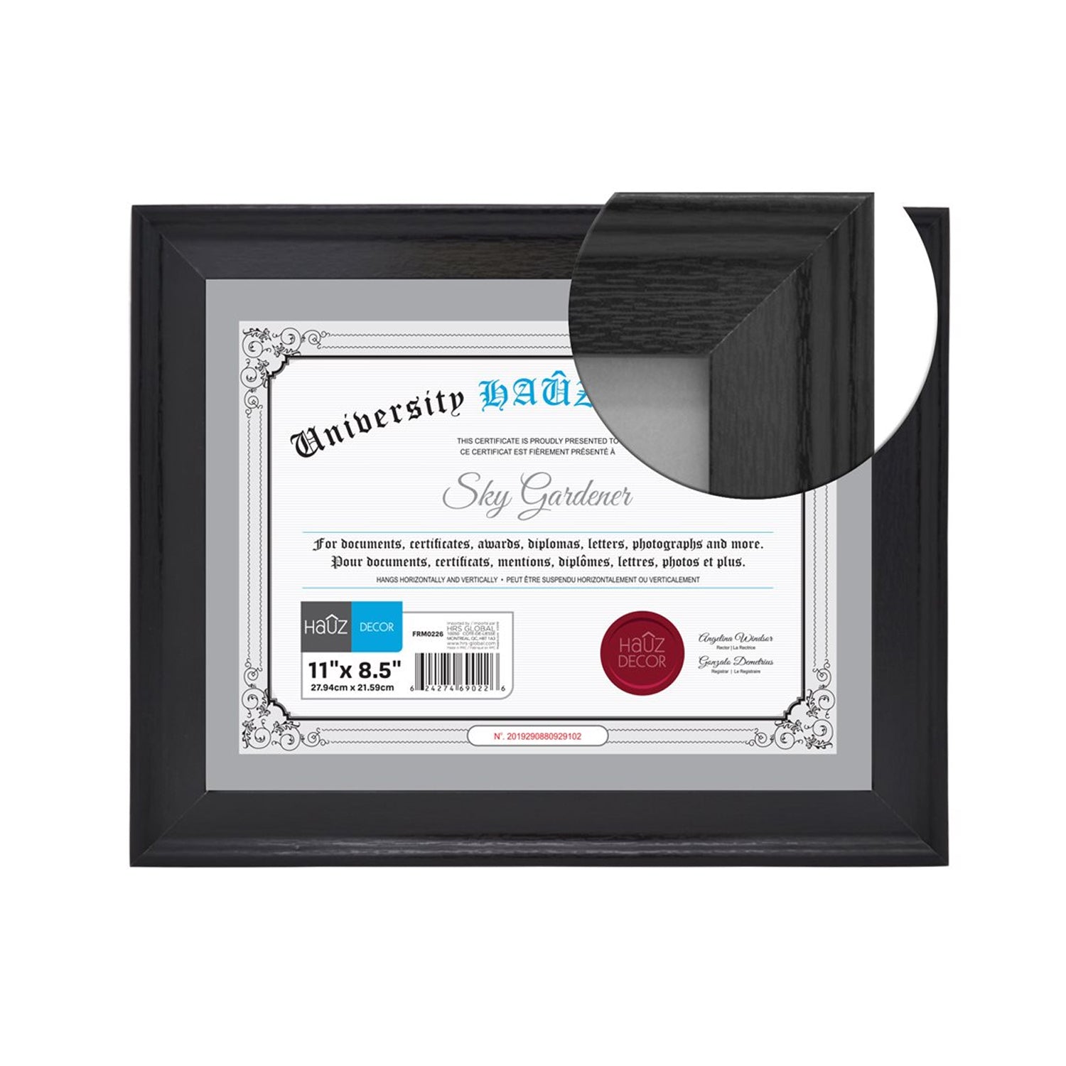Hauz FRM0226 - 8.5x11 Cadre de Photo ou Document Noir - Simple Boutique