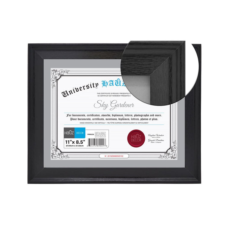 Hauz FRM0226 - 8.5x11 Cadre de Photo ou Document Noir - Simple Boutique