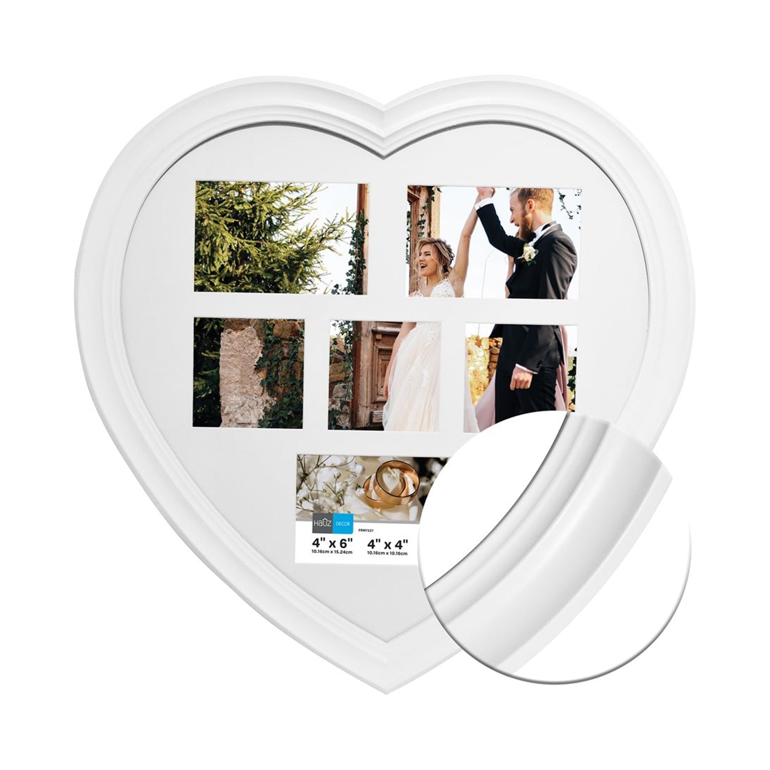 Hauz FRM7227 - 6 Images Cadre de Photos Collage en Forme de Cœur Blanc - Simple Boutique