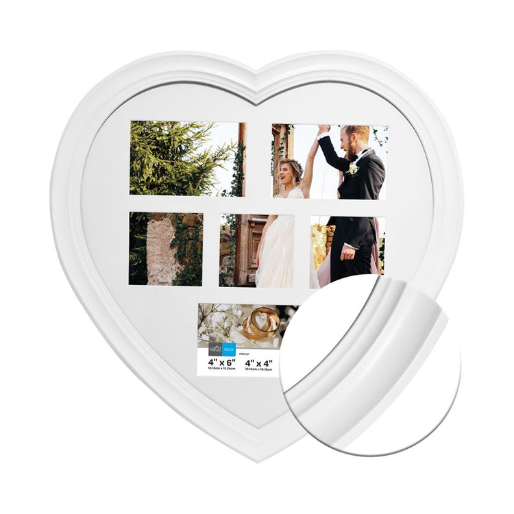 Hauz FRM7227 - 6 Images Cadre de Photos Collage en Forme de Cœur Blanc - Simple Boutique