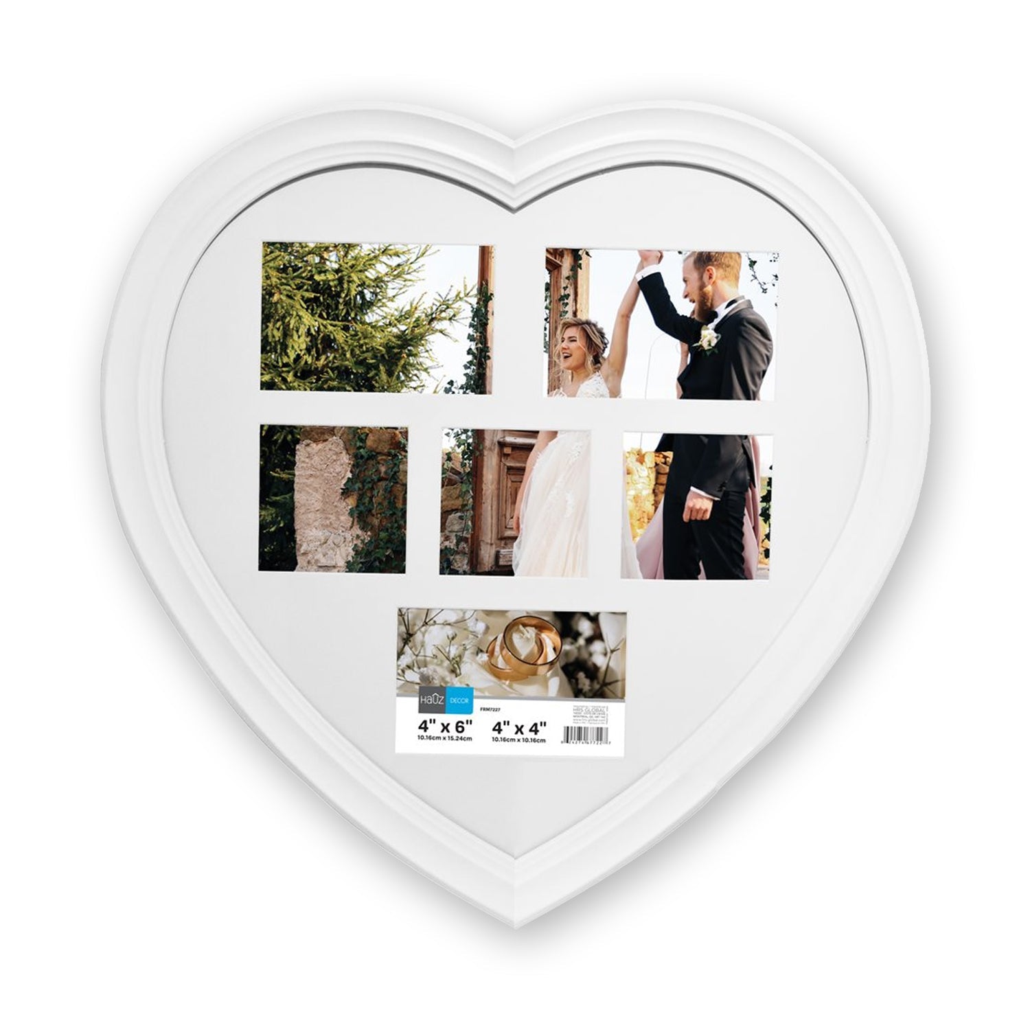 Hauz FRM7227 - 6 Images Cadre de Photos Collage en Forme de Cœur Blanc - Simple Boutique