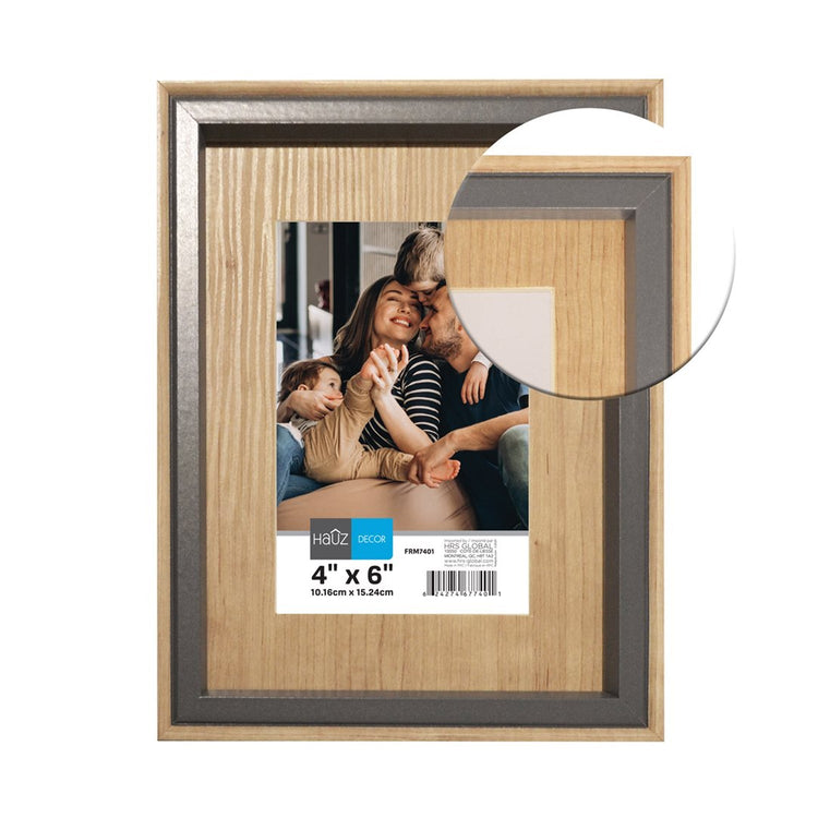 Hauz FRM7401 - 4x6 Cadre de Photo Style Bois Pâle Avec Bordure Grise - Simple Boutique