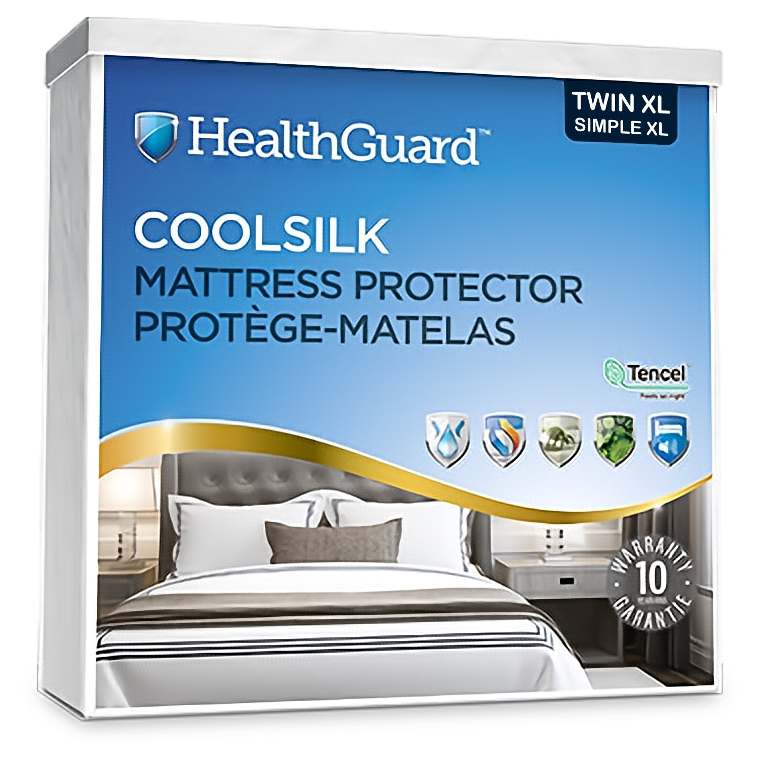 HealthGuard Coolsilk 5 Sided Tencel Jersey Protecteur de Matelas Imperméable Simple Extra Long - Liquidation Vente Finale - Simple Boutique