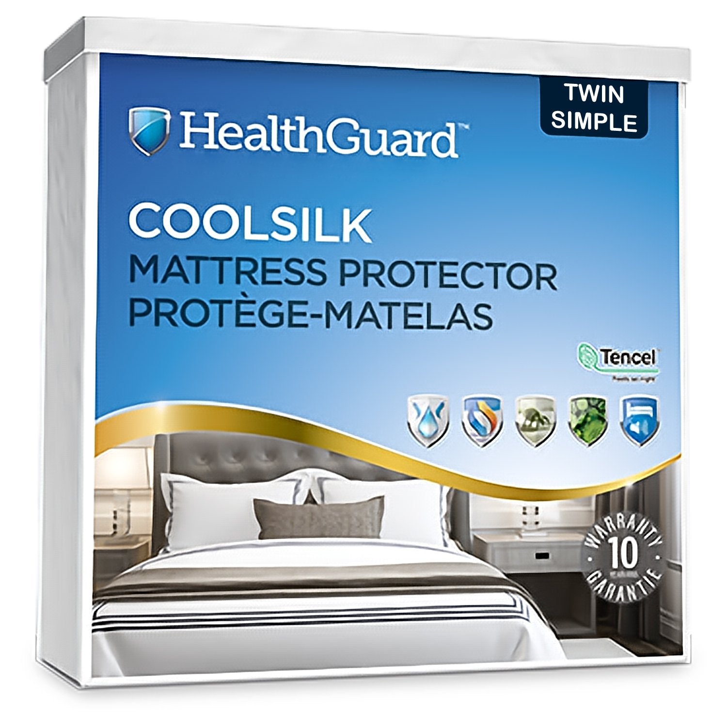 HealthGuard Coolsilk 5 Sided Tencel Jersey Protecteur de Matelas Imperméable Simple - Liquidation Vente Finale - Simple Boutique