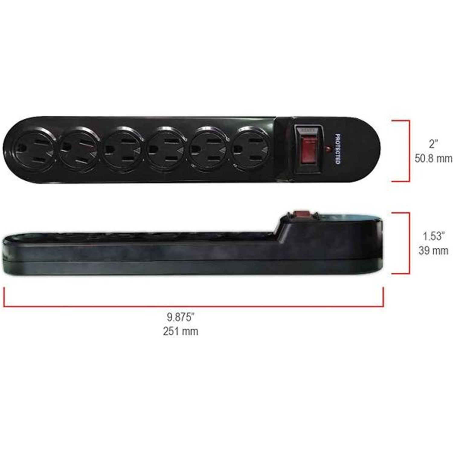 Hyper Tough - Protecteur de Surtension à 6 Prises, 900 Joules, Câble de 6 Pieds, Noir - Simple Boutique