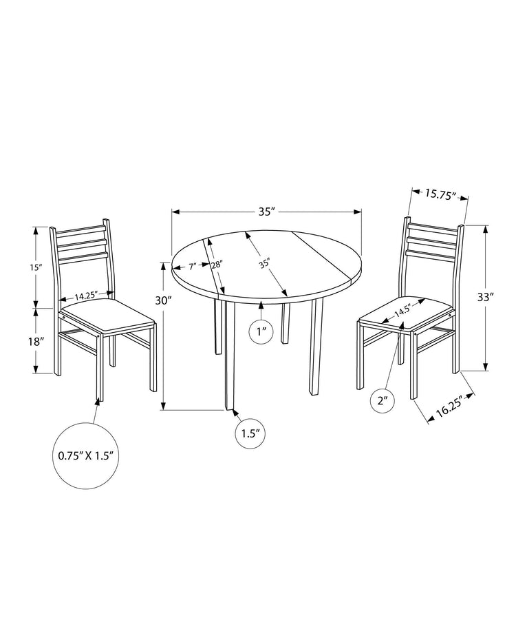 I 1003 Ensemble De Table À Manger, Ensemble 3pcs, Petit, Tablette Rabatante 35", Cuisine, Métal, Stratifié, Brun, Noir, Contemporain, Moderne - Simple Boutique