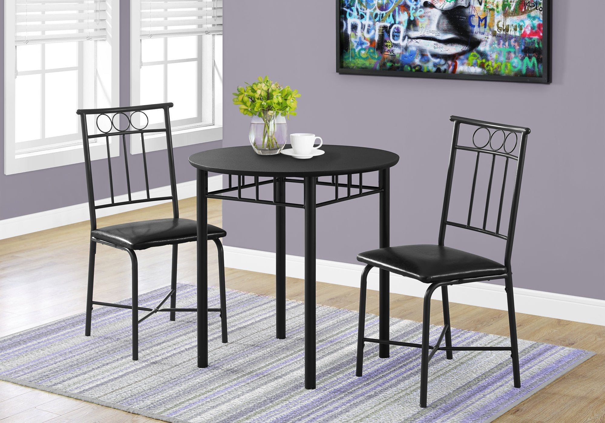 I 1013 Ensemble De Table À Manger, Ensemble 3pcs, Petit, 30" Rond, Cuisine, Métal, Stratifié, Noir, Contemporain, Moderne - Simple Boutique