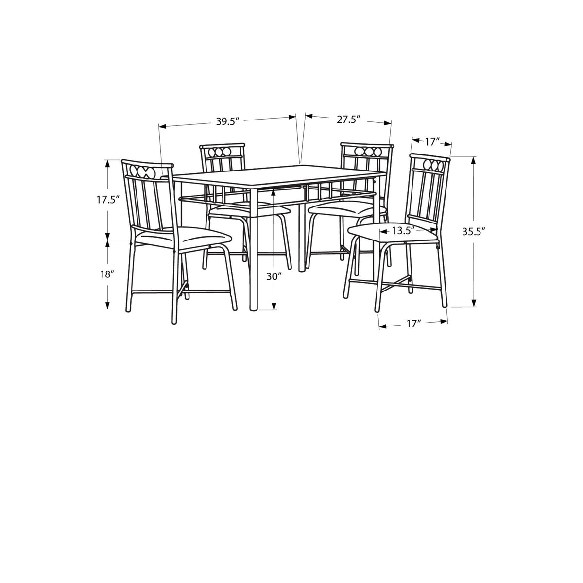 Monarch Specialties I 1018 Ensemble De Table À Manger, 5pcs Ensemble, Petit, 40" Rectangulaire, Cuisine, Métal, Stratifié, Noir, Contemporain, Moderne - Simple Boutique