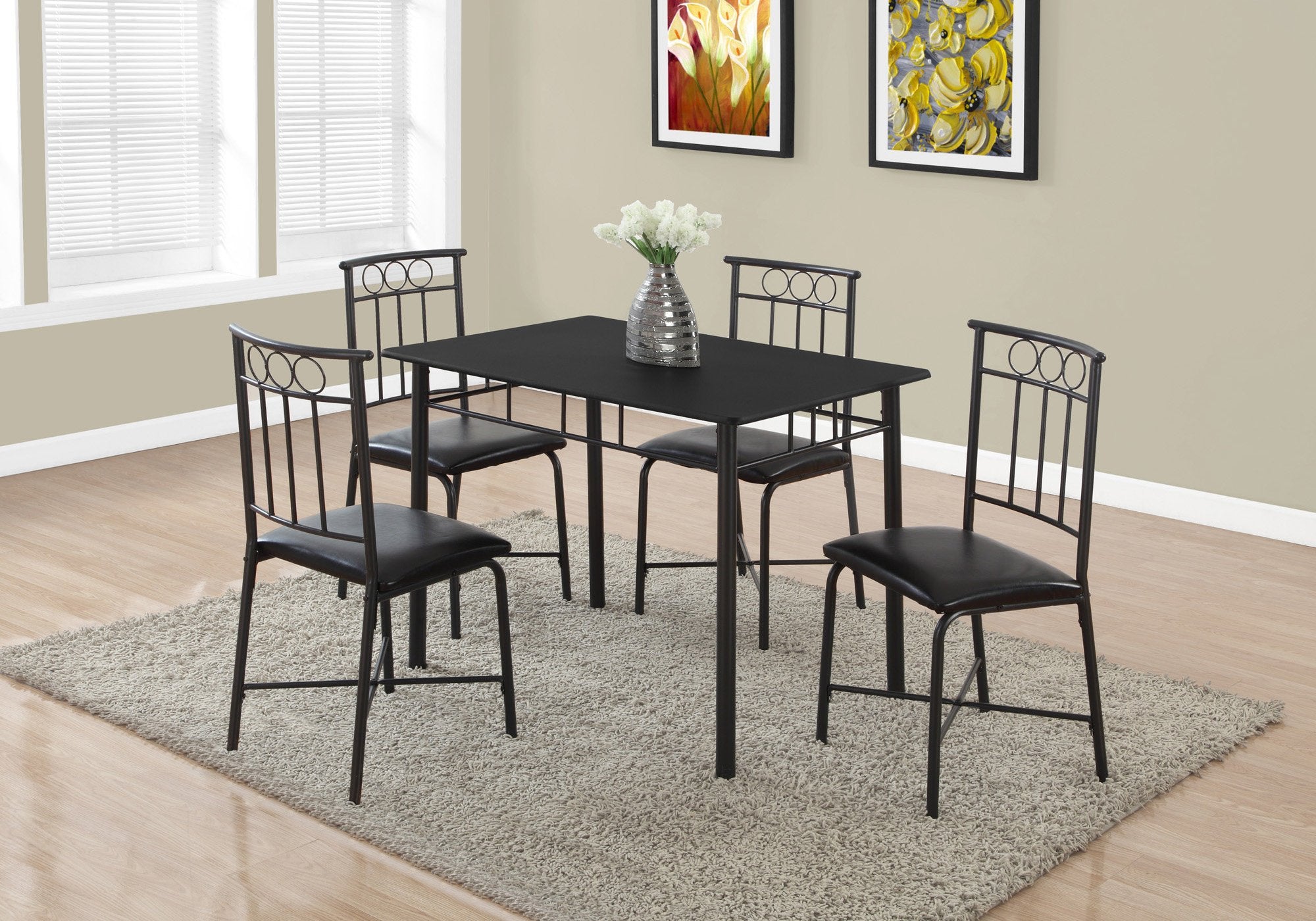I 1018 Ensemble De Table À Manger, 5pcs Ensemble, Petit, 40" Rectangulaire, Cuisine, Métal, Stratifié, Noir, Contemporain, Moderne - Simple Boutique