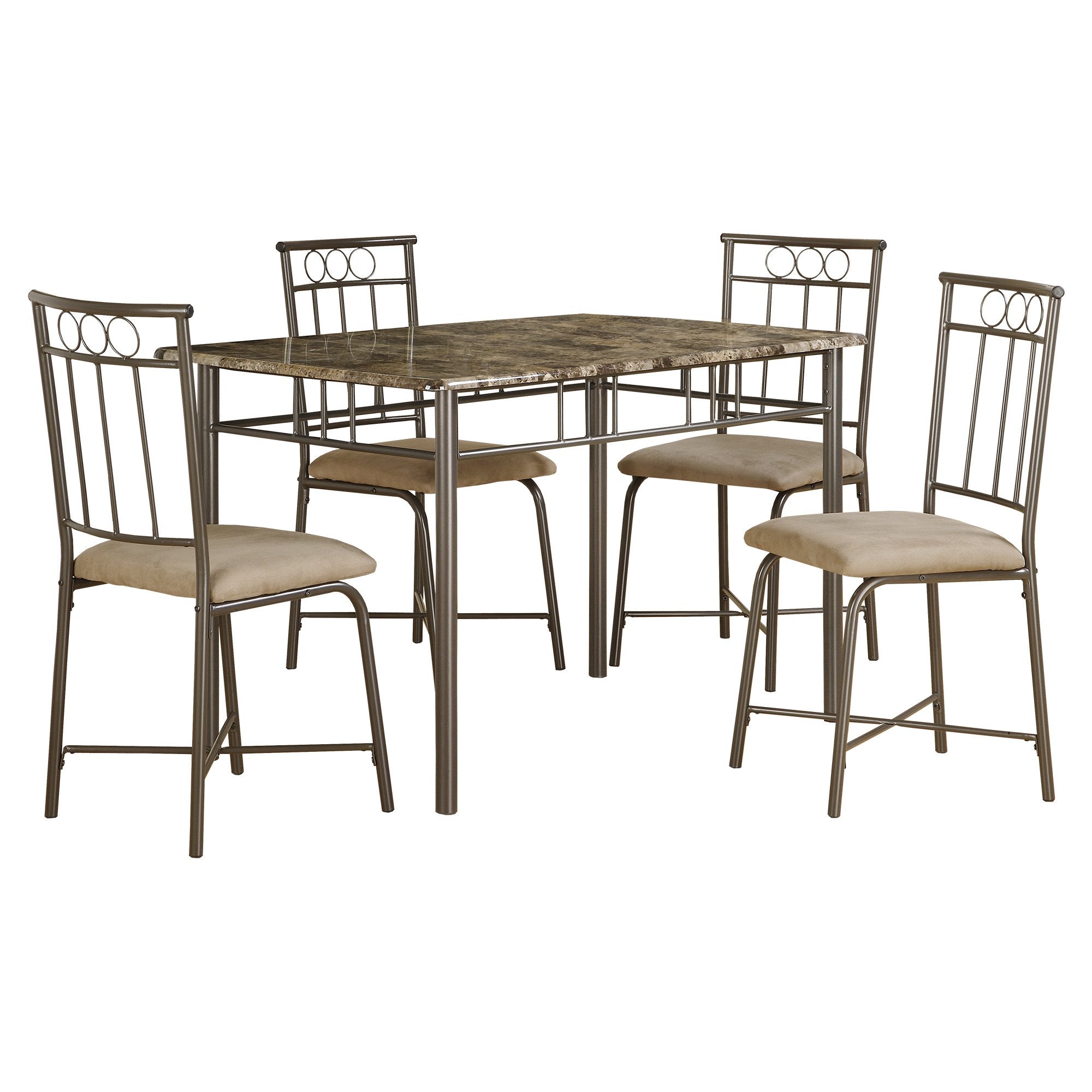 I 1029 Ensemble De Table À Manger, 5pcs Ensemble, Petit, 48" Rectangulaire, Faux Marbre, Cuisine, Métal, Stratifié, D'aspect Marbre Brun, Contemporain, Moderne - Simple Boutique
