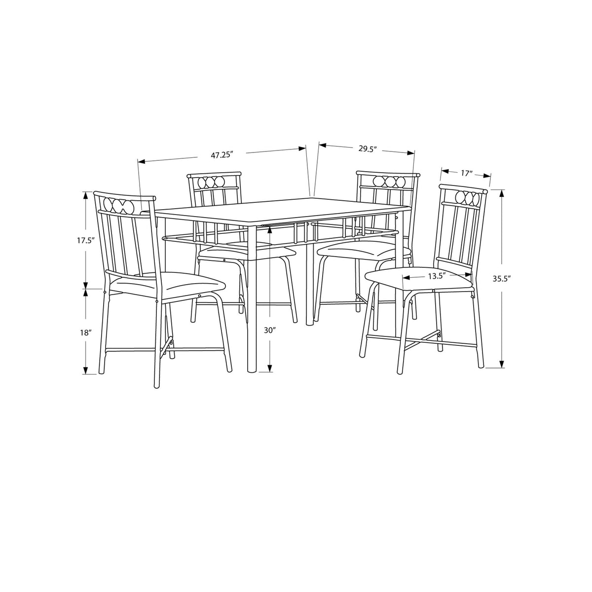 Monarch Specialties I 1029 Ensemble De Table À Manger, 5pcs Ensemble, Petit, 48" Rectangulaire, Faux Marbre, Cuisine, Métal, Stratifié, D'aspect Marbre Brun, Contemporain, Moderne - Simple Boutique