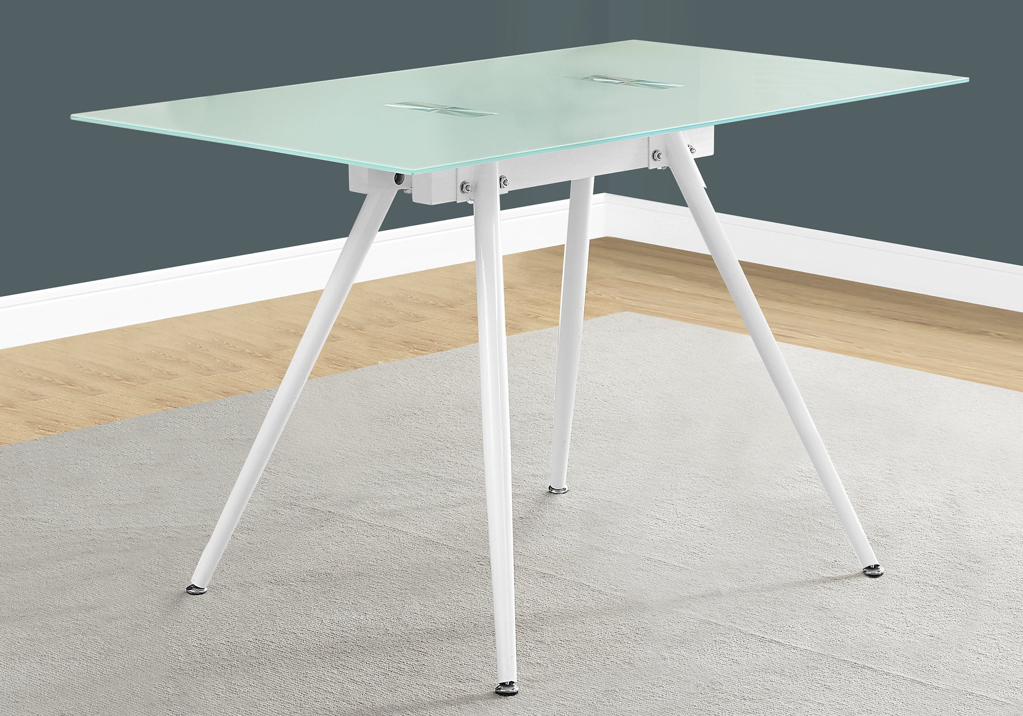 I 1032 Bureau, Bureau À Domicile, Ordinateur Portable, 48"l, Travail, Métal, Verre Trempé, Blanc, Contemporain, Moderne - Simple Boutique