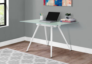 I 1032 Bureau, Bureau À Domicile, Ordinateur Portable, 48"l, Travail, Métal, Verre Trempé, Blanc, Contemporain, Moderne - Simple Boutique